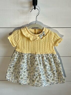 Shabby Chic Yellow Knit Sweater with Floral Bow Detail